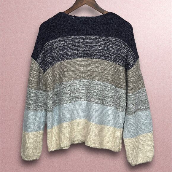 Knox Rose Pullover Sweater Women Size L Multicolor Striped Color Block Knit - Picture 5 of 12